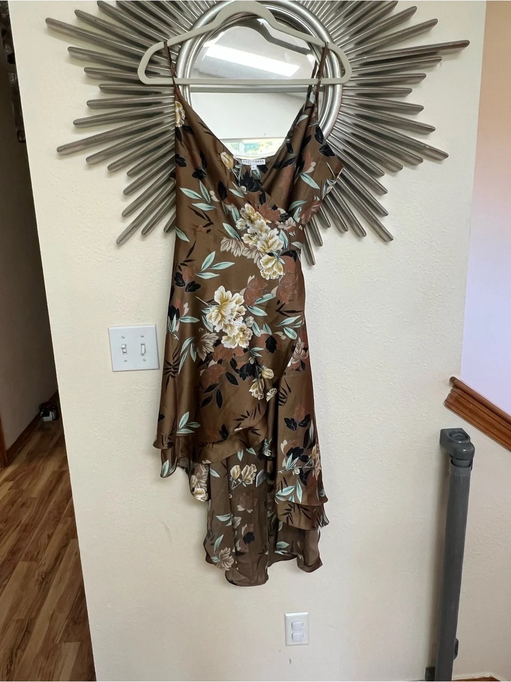 Baltic Born Steffi Tulip Wrap Dress Neutral  Floral High-Low Slip Dress Large - Picture 2 of 5